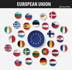 Fototapeta premium Flags of European Union and members