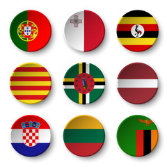 Obraz premium Set of world flags round badges ( Portugal . Malta . Uganda . Catalonia . Dominica . Latvia . Croatia . Lithuania . Zambia )