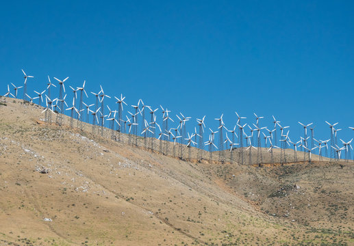 Wind turbines in California. Environmentally friendly electricity production