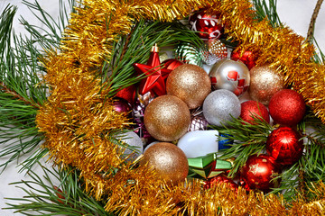 Christmas toys under the Christmas tree for the new year