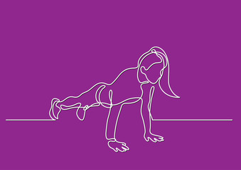 one line drawing of woman doing pushups