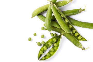 fresh green peas isolated on a white background..