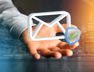 Approved and verified Email symbol displayed on a futuristic interface - Message and internet concept