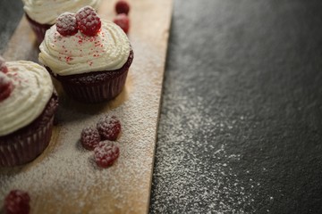 Close up of cupcakes on cutting board