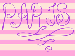 Inscription Paris on a pink striped background