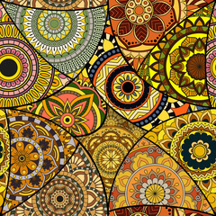 Seamless pattern tile with mandalas. Vintage decorative elements. Hand drawn background. Islam, Arabic, Indian, ottoman motifs. Perfect for printing on fabric or paper.