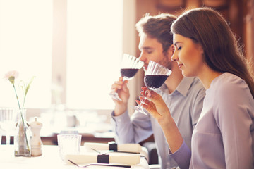 Romantic couple dating in restaurant