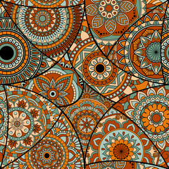 Seamless pattern tile with mandalas. Vintage decorative elements. Hand drawn background. Islam, Arabic, Indian, ottoman motifs. Perfect for printing on fabric or paper.