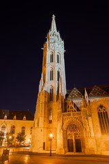 Matthias Church in Budapest Illuminated at Night in Hungary