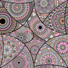 Seamless pattern tile with mandalas. Vintage decorative elements. Hand drawn background. Islam, Arabic, Indian, ottoman motifs. Perfect for printing on fabric or paper.