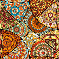 Seamless pattern tile with mandalas. Vintage decorative elements. Hand drawn background. Islam, Arabic, Indian, ottoman motifs. Perfect for printing on fabric or paper.