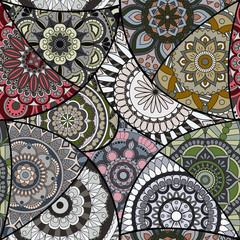 Seamless pattern tile with mandalas. Vintage decorative elements. Hand drawn background. Islam, Arabic, Indian, ottoman motifs. Perfect for printing on fabric or paper.