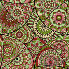Seamless pattern tile with mandalas. Vintage decorative elements. Hand drawn background. Islam, Arabic, Indian, ottoman motifs. Perfect for printing on fabric or paper.