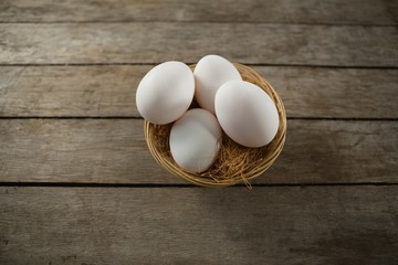 Directly above shot of eggs in basket