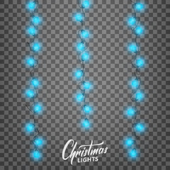Christmas lights. Realistic decoration design elements for Xmas. Garlands of glowing lights for winter holidays. Shiny garlands for Christmas and New Year