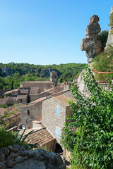 Fototapeta na wymiar Top view of the rooftops of the village Labeaume in the Ardeche region in France