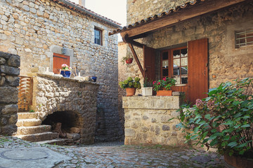 Historic buildings in the old village of Labeaume in the Ardeche region of France