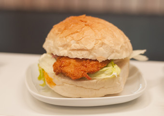 on go sandwich from café shop, delicious meat sandwich with salad for anyone