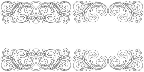 Set of vintage border frame engraving with retro ornament pattern in antique baroque style decorative design. Vector
