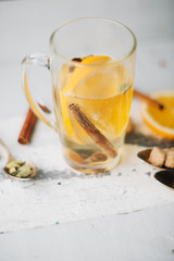 Mulled wine with spices and slice of orange