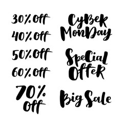 Cyber monday sale lettering set. Advertising Poster design. Sale Discount Banner Label style. Vector hand drawn illustration