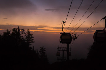 Sunrise at the top of the Northwoods Gondola at Gore Mountain, New York.