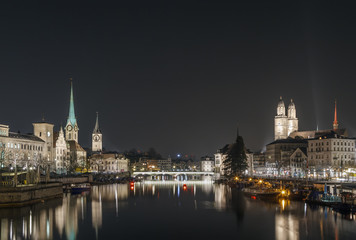 Naklejka na ściany i meble Limmat river in evening, Zurich