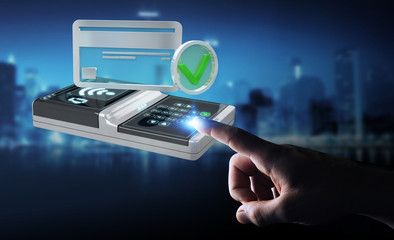Businessman using contactless terminal payment 3D rendering