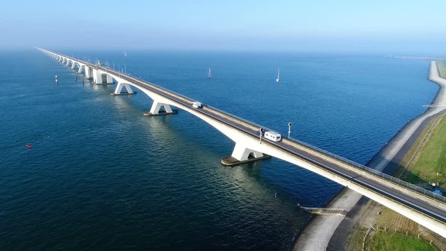Zeelandbrug - bridge over the Eastern Scheldt, Oosterschelde - aerial view