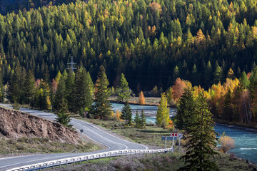 Altay Mountains and Chuya Highway in autumn, Altai Republic, Russia.