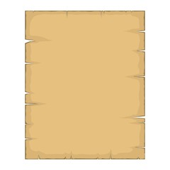 Parchment. Blank old papyrus paper cartoon isolated on white background. Blank retro papyrus sheet in flat style, illustration of ancient parchment. Vector illustration