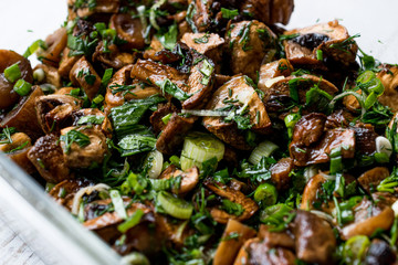 Grilled Mushroom Salad with Parsley, Onion and Dill.