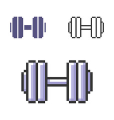 Pixel icon of dumbbell in three variants. Fully editable