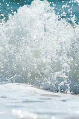 The vertical , side  view of seashore in the ocean. Concept relax and travel.