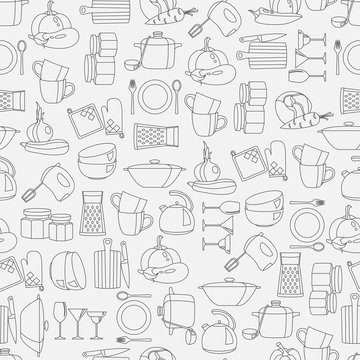 Vector seamless pattern with kitchenware and vegetables