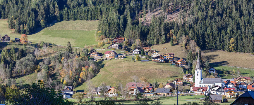 Beautiful mountain landscape. Village St. Margarethen in the municipality of Reichenau. State of Carinthia, Gurktal Alps, Austria