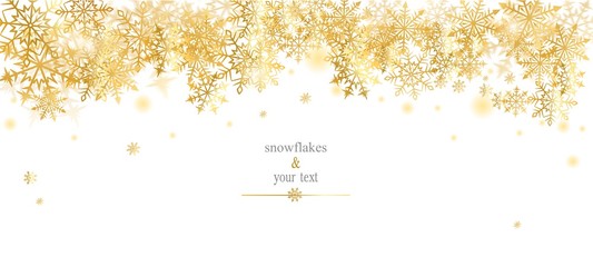 card with golden snowfakes on white