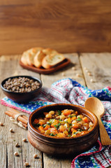 Moroccan spicy green lentils chickpea soup