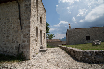 Ancient restored houses in an abandoned mountain village, Central Italy 