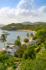 Fototapeta na wymiar Antigua, Caribbean islands 2017. English Harbour view with Galeon beach