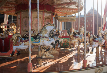 Carousel. Horses on a carnival Merry Go Round. © fifg