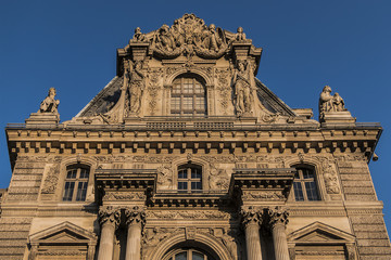 Fototapeta premium PARIS, FRANCE - SEPTEMBER 2, 2017: View fragments of Louvre buildings in Louvre Museum: Pavilion Turgot. Louvre Museum is one of the largest and most visited museums worldwide.