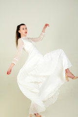 Naklejka premium Woman with long brunette hair and red lips.