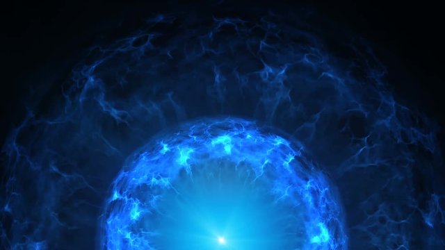 Blue plasma ball with energy charges. Computer generated sci-fi motion background. Seamless loop animation 4k (4096x2304)
