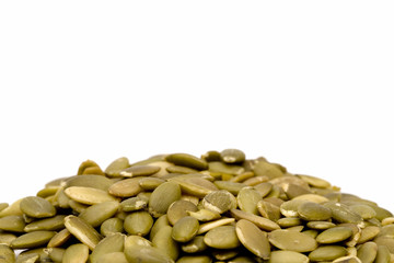 Shelled Pumpkin Seeds on a White Background