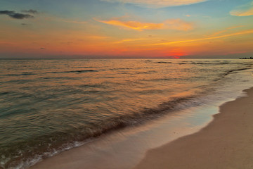 Tropical beach at sunset.