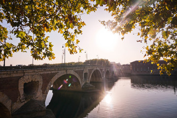 Pont Neuf in Toulouse seen at sunset. Toulouse, France