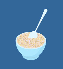 Bowl of barley porridge and spoon isolated. Healthy food for breakfast. Vector illustration