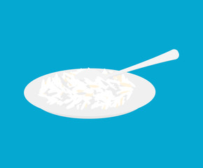 Basmati rice Porridge in plate and spoon isolated. Healthy food for breakfast. Vector illustration
