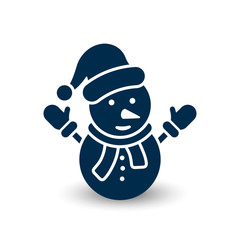 Snowman icon, vector festive simple symbol. Snowman with hat flat black silhouette illustration